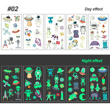 Load image into Gallery viewer, Children Luminous Tattoo Stickers Cartoon Cute Dinosaur Mermaid Tattoo Stickers Funny Face Stickers Body Art Tattoo
