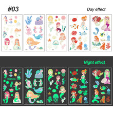 Load image into Gallery viewer, Children Luminous Tattoo Stickers Cartoon Cute Dinosaur Mermaid Tattoo Stickers Funny Face Stickers Body Art Tattoo
