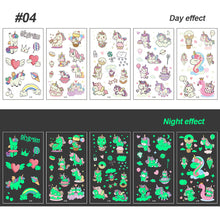 Load image into Gallery viewer, Children Luminous Tattoo Stickers Cartoon Cute Dinosaur Mermaid Tattoo Stickers Funny Face Stickers Body Art Tattoo
