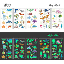 Load image into Gallery viewer, Children Luminous Tattoo Stickers Cartoon Cute Dinosaur Mermaid Tattoo Stickers Funny Face Stickers Body Art Tattoo
