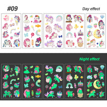 Load image into Gallery viewer, Children Luminous Tattoo Stickers Cartoon Cute Dinosaur Mermaid Tattoo Stickers Funny Face Stickers Body Art Tattoo
