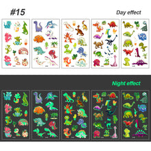 Load image into Gallery viewer, Children Luminous Tattoo Stickers Cartoon Cute Dinosaur Mermaid Tattoo Stickers Funny Face Stickers Body Art Tattoo
