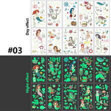 Load image into Gallery viewer, Children Luminous Tattoo Stickers Cute Cartoon Dinosaur Mermaid Unicorn Fluorescent Green Tattoo Stickers Face Body Art Tattoo

