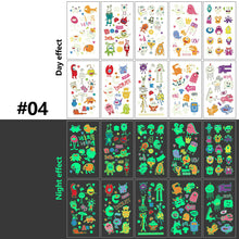Load image into Gallery viewer, Children Luminous Tattoo Stickers Cute Cartoon Dinosaur Mermaid Unicorn Fluorescent Green Tattoo Stickers Face Body Art Tattoo
