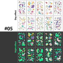 Load image into Gallery viewer, Children Luminous Tattoo Stickers Cute Cartoon Dinosaur Mermaid Unicorn Fluorescent Green Tattoo Stickers Face Body Art Tattoo
