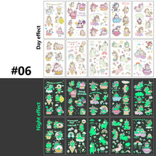 Load image into Gallery viewer, Children Luminous Tattoo Stickers Cute Cartoon Dinosaur Mermaid Unicorn Fluorescent Green Tattoo Stickers Face Body Art Tattoo
