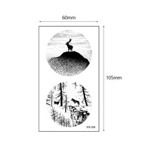 Load image into Gallery viewer, Literary Tattoo Stickers Black White Mountains Forest Whale Tattoo Stickers Waterproof Long Lasting Body Art Tattoo Stickers
