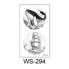 Load image into Gallery viewer, Literary Tattoo Stickers Black White Mountains Forest Whale Tattoo Stickers Waterproof Long Lasting Body Art Tattoo Stickers
