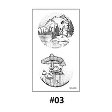 Load image into Gallery viewer, Literary Tattoo Stickers Black White Mountains Forest Whale Tattoo Stickers Waterproof Long Lasting Body Art Tattoo Stickers
