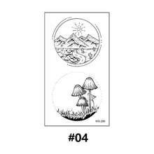 Load image into Gallery viewer, Literary Tattoo Stickers Black White Mountains Forest Whale Tattoo Stickers Waterproof Long Lasting Body Art Tattoo Stickers
