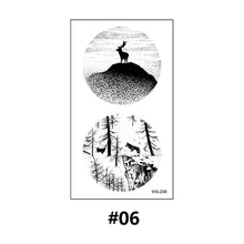Load image into Gallery viewer, Literary Tattoo Stickers Black White Mountains Forest Whale Tattoo Stickers Waterproof Long Lasting Body Art Tattoo Stickers
