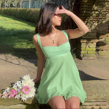 Load image into Gallery viewer, Elegant Solid Color Summer Cutout Slim Sling Dress Off-shoulder Sexy Backless Mesh Slim Female Ruffle Dress
