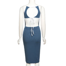 Load image into Gallery viewer, Leisure Sport Style Women New Simple Round Neck Spring Summer Sling Exposed Backless Slim Hem Slit Long Dress
