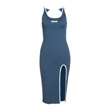Load image into Gallery viewer, Leisure Sport Style Women New Simple Round Neck Spring Summer Sling Exposed Backless Slim Hem Slit Long Dress
