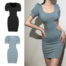 Load image into Gallery viewer, Elegant Fashion Summer Square Neck Short Sleeve Backless Hollow Tight Waist Hip Slim Women Girls Dress
