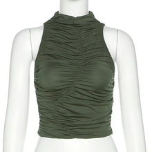 Load image into Gallery viewer, Round Neck Sleeveless Smocked Slim Women Top Summer Fashion Pleated Halter Neck Solid Color T-shirt
