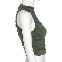 Load image into Gallery viewer, Round Neck Sleeveless Smocked Slim Women Top Summer Fashion Pleated Halter Neck Solid Color T-shirt
