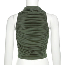 Load image into Gallery viewer, Round Neck Sleeveless Smocked Slim Women Top Summer Fashion Pleated Halter Neck Solid Color T-shirt
