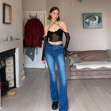 Load image into Gallery viewer, Sexy Mesh Transparent Summer Halterneck Off Shoulder Crop Top Backless Women Slim-fit Vest With Sleeves
