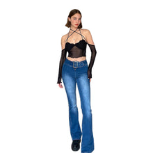 Load image into Gallery viewer, Sexy Mesh Transparent Summer Halterneck Off Shoulder Crop Top Backless Women Slim-fit Vest With Sleeves
