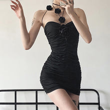 Load image into Gallery viewer, Cool Sexy Strapless Halterneck Dress Women Summer Fashion 3D Rose Pleated Off-shoulder Hollow Hip Slim Dress Solid Color
