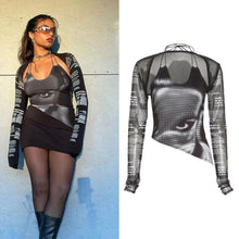 Load image into Gallery viewer, Two-piece Fashion Sexy Letter Print Women Street Style Out Commute Lace-up Halter Neck Camisole + Long-sleeved T-shirt Suit
