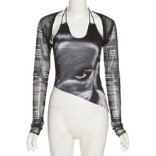 Load image into Gallery viewer, Two-piece Fashion Sexy Letter Print Women Street Style Out Commute Lace-up Halter Neck Camisole + Long-sleeved T-shirt Suit

