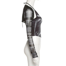 Load image into Gallery viewer, Two-piece Fashion Sexy Letter Print Women Street Style Out Commute Lace-up Halter Neck Camisole + Long-sleeved T-shirt Suit
