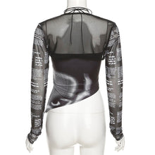 Load image into Gallery viewer, Two-piece Fashion Sexy Letter Print Women Street Style Out Commute Lace-up Halter Neck Camisole + Long-sleeved T-shirt Suit
