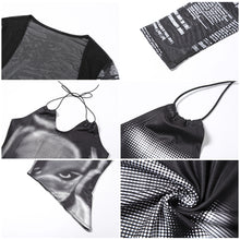 Load image into Gallery viewer, Two-piece Fashion Sexy Letter Print Women Street Style Out Commute Lace-up Halter Neck Camisole + Long-sleeved T-shirt Suit

