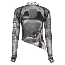 Load image into Gallery viewer, Two-piece Fashion Sexy Letter Print Women Street Style Out Commute Lace-up Halter Neck Camisole + Long-sleeved T-shirt Suit
