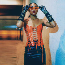 Load image into Gallery viewer, Cool Street Style Sexy Cutout Lace-up Fishbone Faux Leather Tunic Top Women Sleeveless Slim Fit Camisole Tight Waist Crop Top
