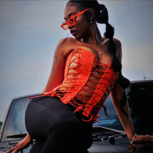 Load image into Gallery viewer, Cool Street Style Sexy Cutout Lace-up Fishbone Faux Leather Tunic Top Women Sleeveless Slim Fit Camisole Tight Waist Crop Top

