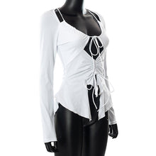 Load image into Gallery viewer, Street Shot Fashion Women Vest Crop Top Halter Neck Lace-up Cutout Sexy Tank Top Solid Color Slim Fit Long Sleeve T-shirt
