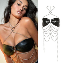 Load image into Gallery viewer, PU Leather Sexy Hot Babes T-shirt Summer Cross Chain Halterneck Outer Wear Tube Top Women Underwear Bandeau Top
