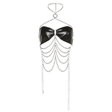 Load image into Gallery viewer, PU Leather Sexy Hot Babes T-shirt Summer Cross Chain Halterneck Outer Wear Tube Top Women Underwear Bandeau Top
