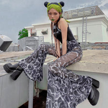 Load image into Gallery viewer, Fashion Printed Modern Street Women Bell-bottomed Pants High Waist Gauze Slightly Transparent Casual Ladies Flared Trousers
