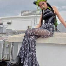 Load image into Gallery viewer, Fashion Printed Modern Street Women Bell-bottomed Pants High Waist Gauze Slightly Transparent Casual Ladies Flared Trousers
