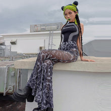 Load image into Gallery viewer, Fashion Printed Modern Street Women Bell-bottomed Pants High Waist Gauze Slightly Transparent Casual Ladies Flared Trousers
