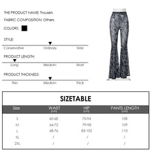 Load image into Gallery viewer, Fashion Printed Modern Street Women Bell-bottomed Pants High Waist Gauze Slightly Transparent Casual Ladies Flared Trousers
