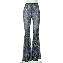 Load image into Gallery viewer, Fashion Printed Modern Street Women Bell-bottomed Pants High Waist Gauze Slightly Transparent Casual Ladies Flared Trousers
