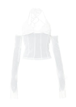 Load image into Gallery viewer, Low Cut Sexy Black Halterneck Lace-up Women Open-back Mesh See-through Tops For Club Party Date Transparent Long Sleeve T Shirt
