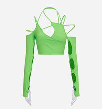 Load image into Gallery viewer, Lace-up Sling Halter Neck Hollow Design Wrap Long Sleeve Backless T-shirt Summer Sexy Slim Versatile Party Date Club Crop Tops
