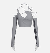 Load image into Gallery viewer, Lace-up Sling Halter Neck Hollow Design Wrap Long Sleeve Backless T-shirt Summer Sexy Slim Versatile Party Date Club Crop Tops
