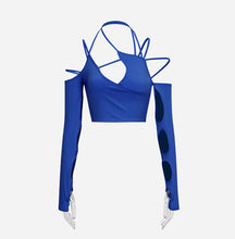 Load image into Gallery viewer, Lace-up Sling Halter Neck Hollow Design Wrap Long Sleeve Backless T-shirt Summer Sexy Slim Versatile Party Date Club Crop Tops
