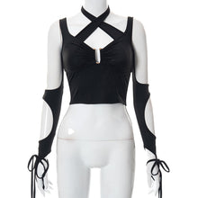 Load image into Gallery viewer, Ins Style Modern Solid Color Tie-up Halter Neck Women Crop Smocked Top Wrap Chest Slim Fit Low Cut T-shirt
