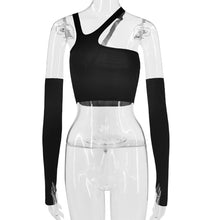 Load image into Gallery viewer, Off Shoulder Irregular Split Half Sleeve Sexy T-shirt Fashion Solid Color Women Slim Crop Tops Daily Out Commute Tee
