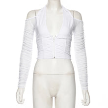 Load image into Gallery viewer, Sexy Open-back Slim Fit Mesh See Through Halterneck Off-shoulder Cardigan Summer Strapless V-neck Low Cut Crop Tops
