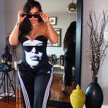 Load image into Gallery viewer, Black White Printing Sleeveless Off Shoulder Irregular V-neck Tube Tops Sexy Summer Club Party Date Slim Fit Vest T-shirt
