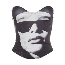 Load image into Gallery viewer, Black White Printing Sleeveless Off Shoulder Irregular V-neck Tube Tops Sexy Summer Club Party Date Slim Fit Vest T-shirt
